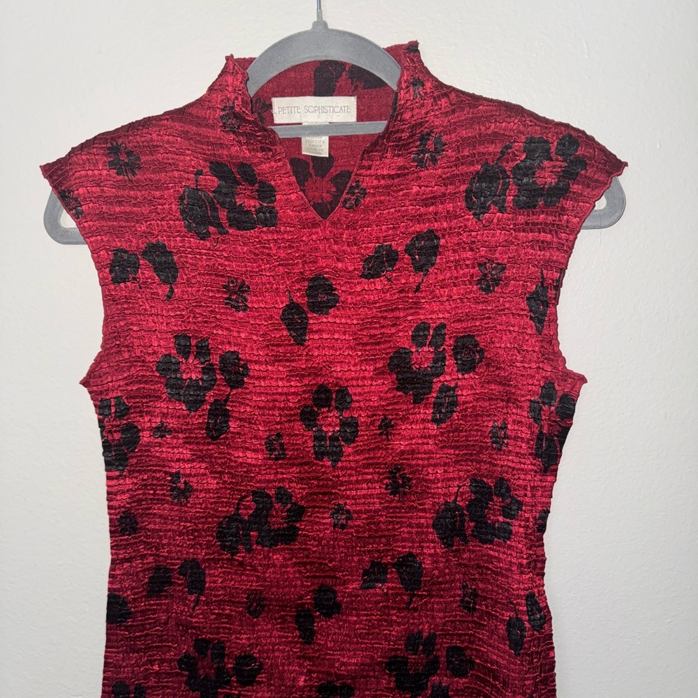 Red and Black Floral Top
